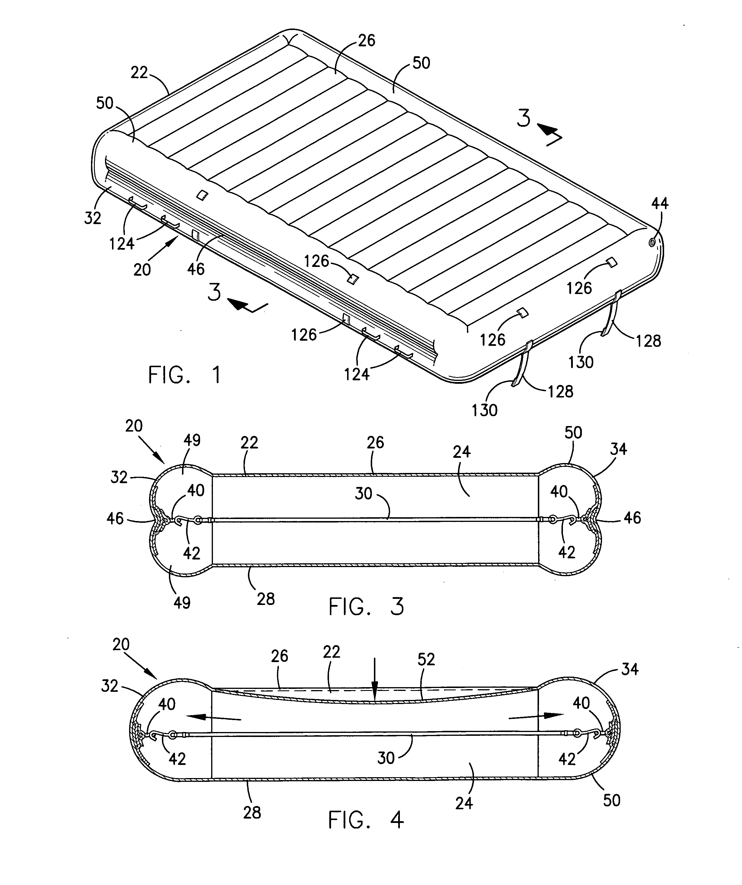 Inflatable mat having internal bungee cords