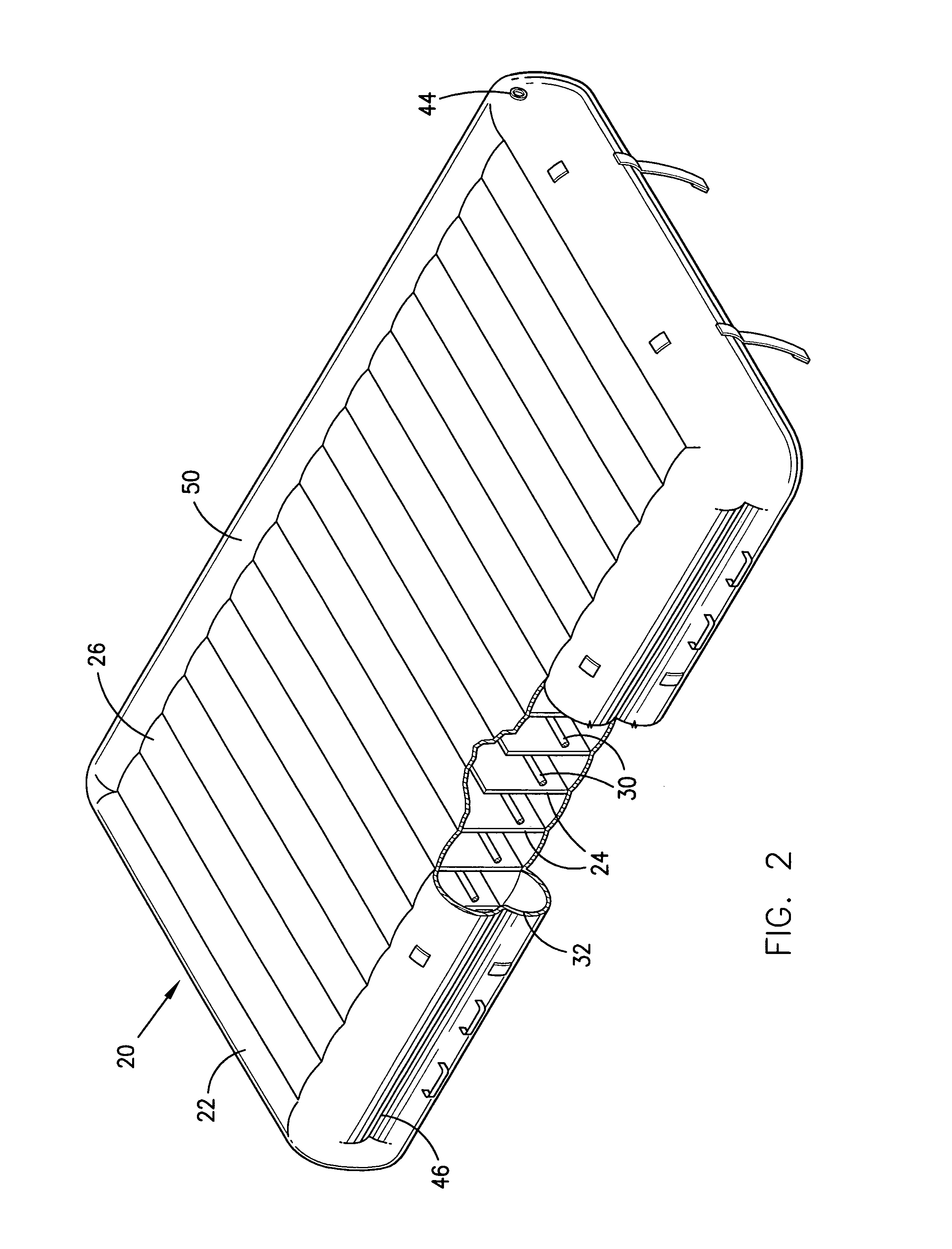 Inflatable mat having internal bungee cords