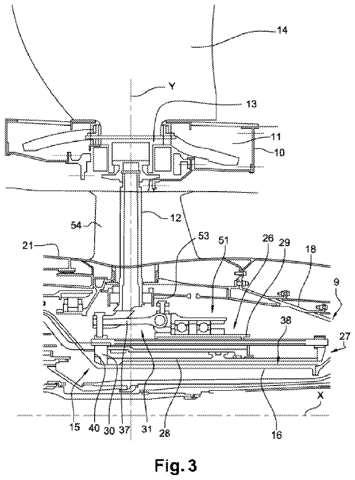 Pitch-changing system equipped with means for lubricating a load-transfer bearing