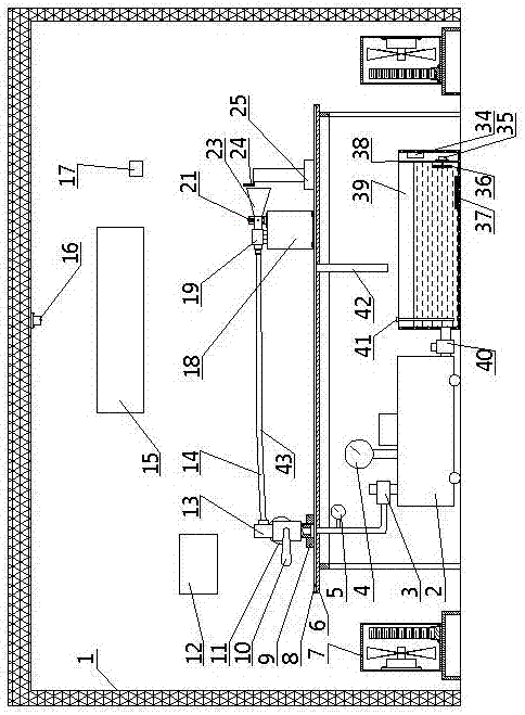 Blasting experiment device for injection hose assembly of wheeled fire extinguisher