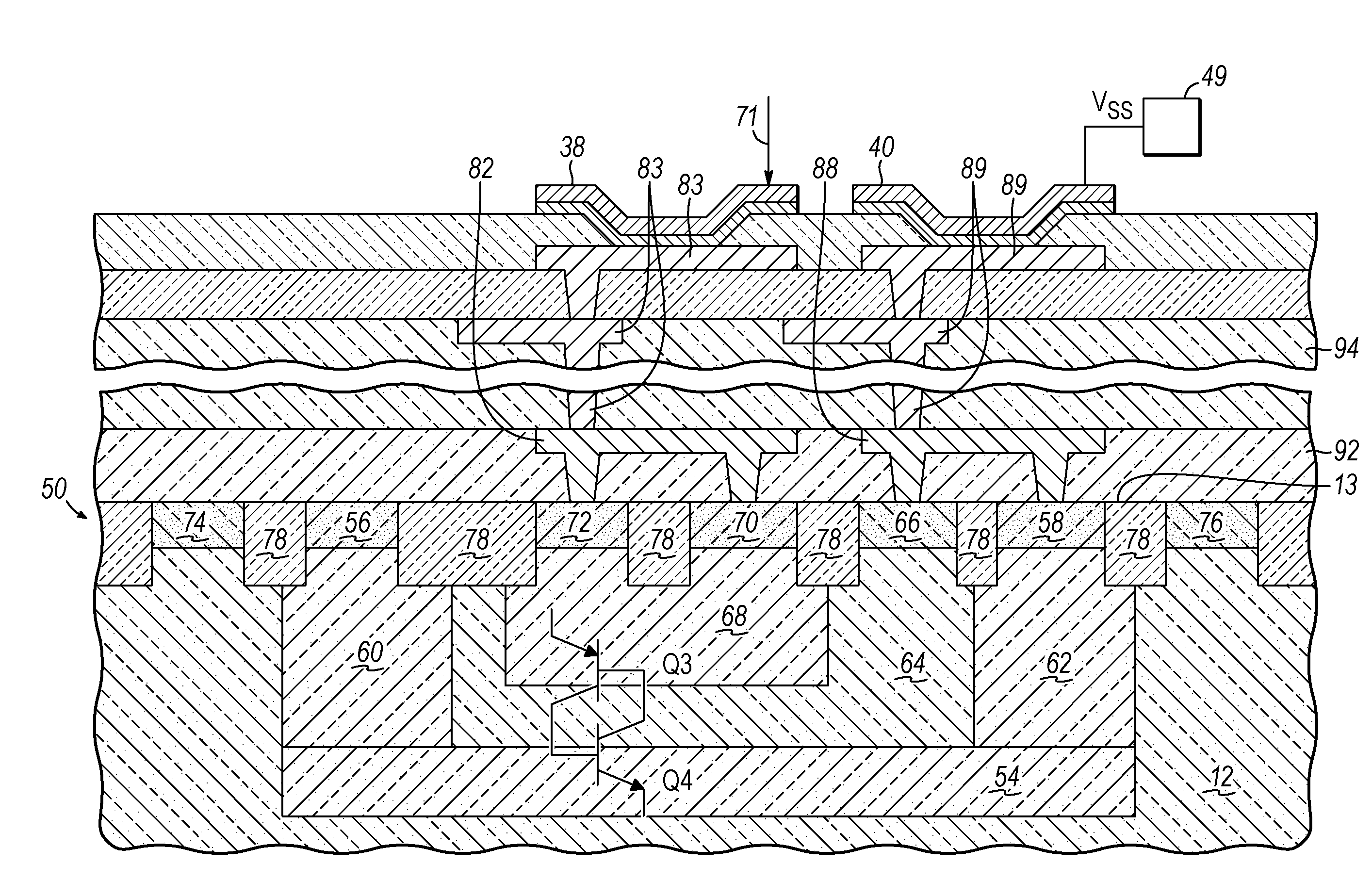 Vertical npnp structure in a triple well CMOS process