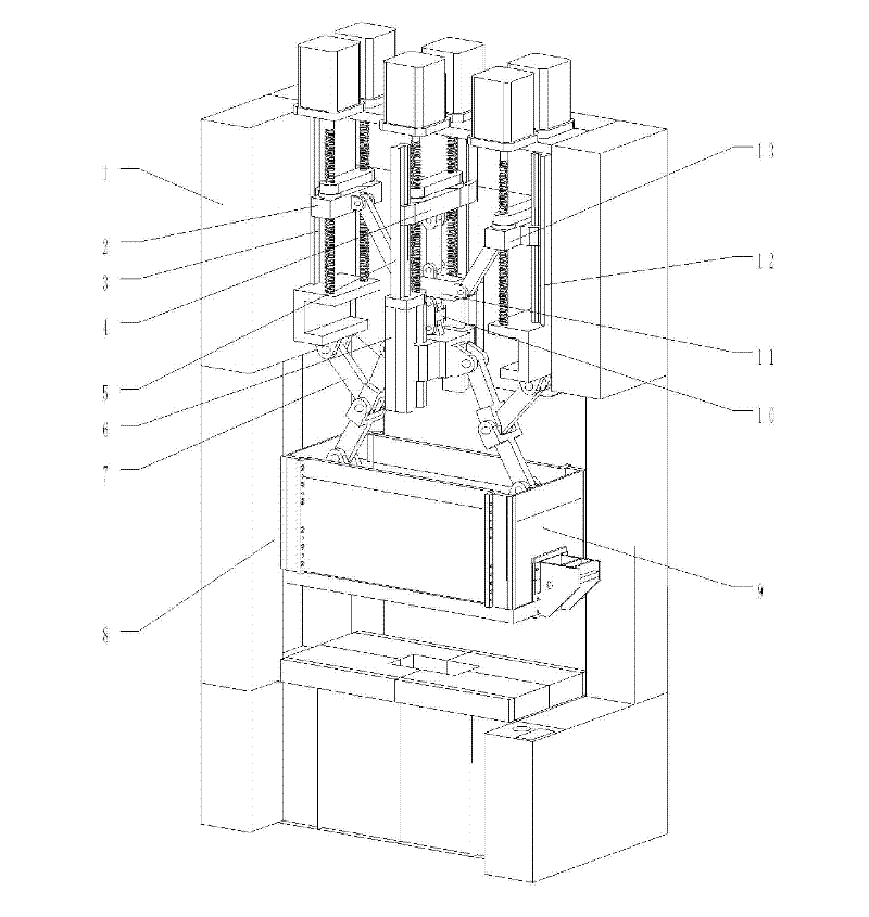 Mechanical multi-link servo press driven by six parallelly-connected motors