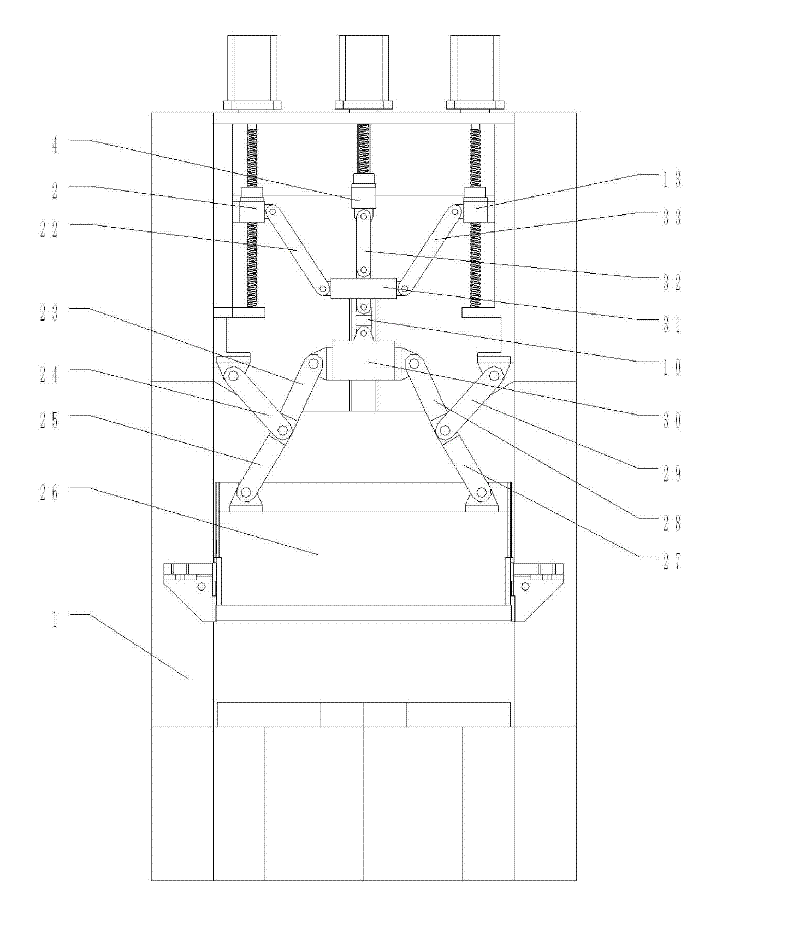 Mechanical multi-link servo press driven by six parallelly-connected motors