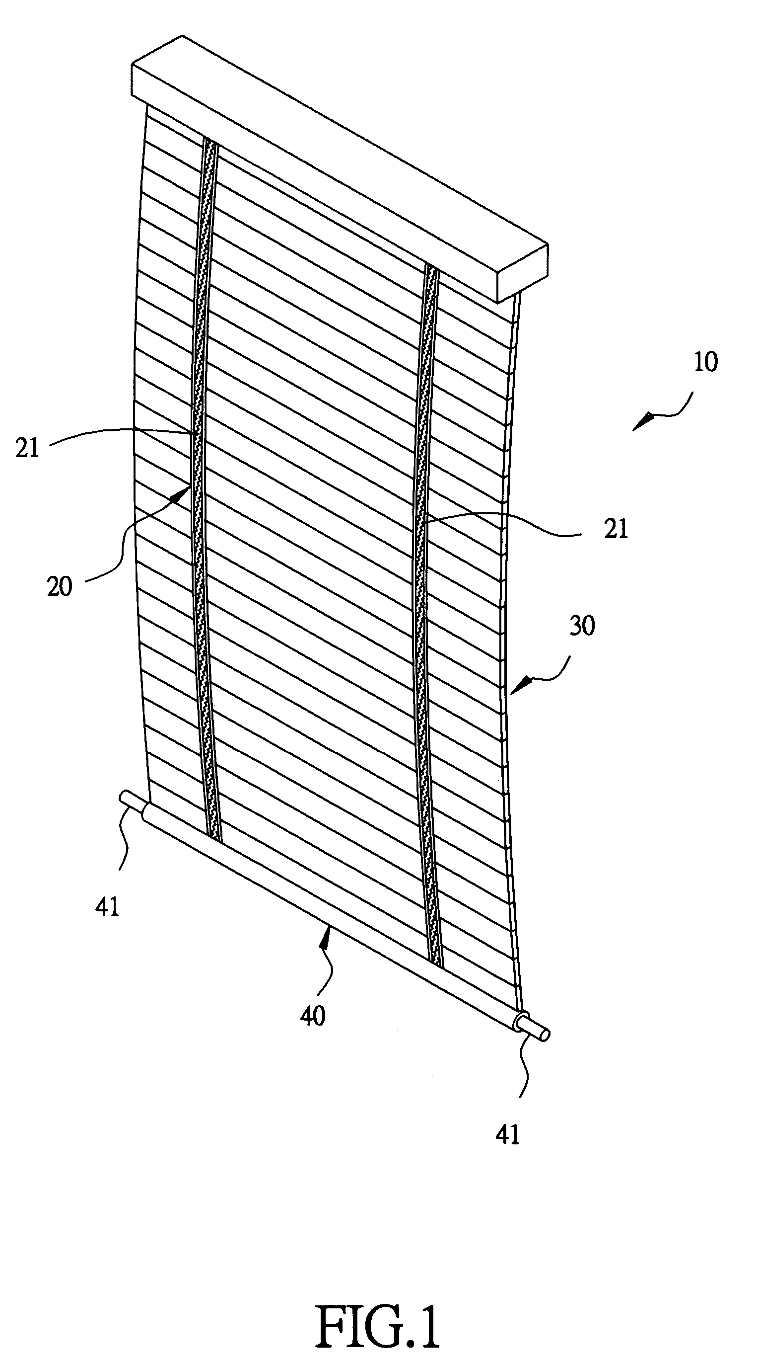 Collapsing and securing device of lateral blinds