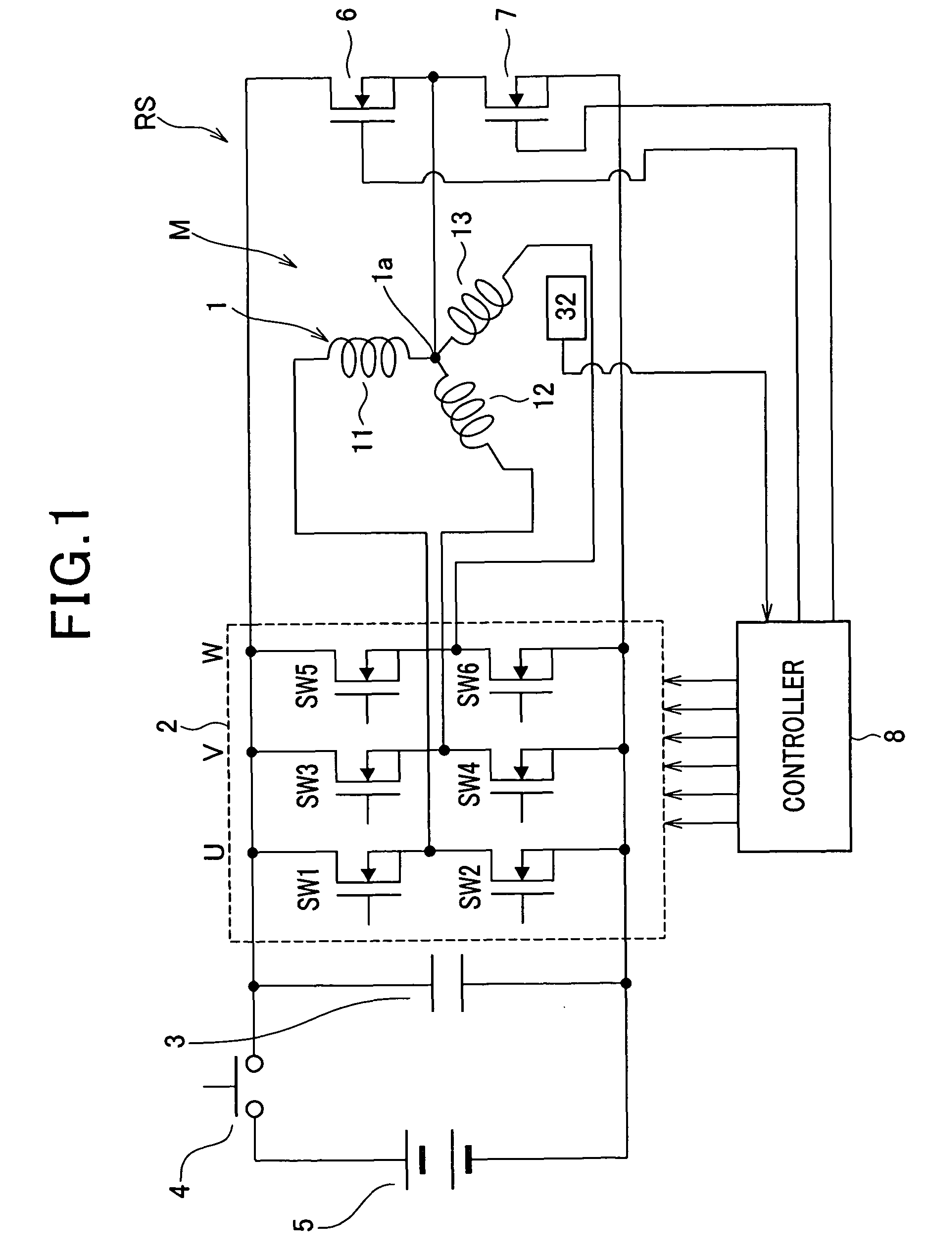 Rotary electric system with star-connected multiphase stator windings