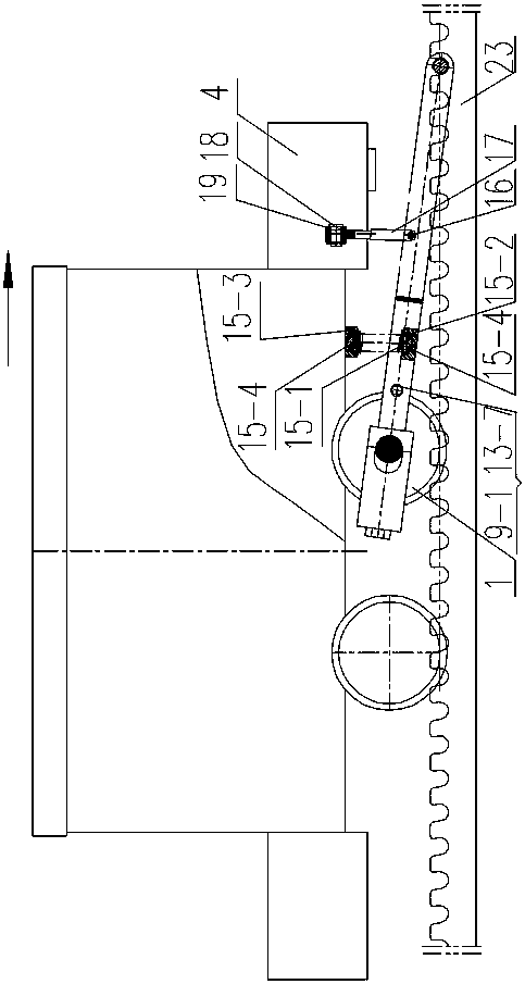 One-way hook overspeed braking mine car with toothed brake rail