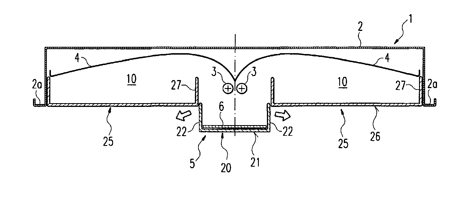 Lamp with a box-like lamp housing element and a light outlet element