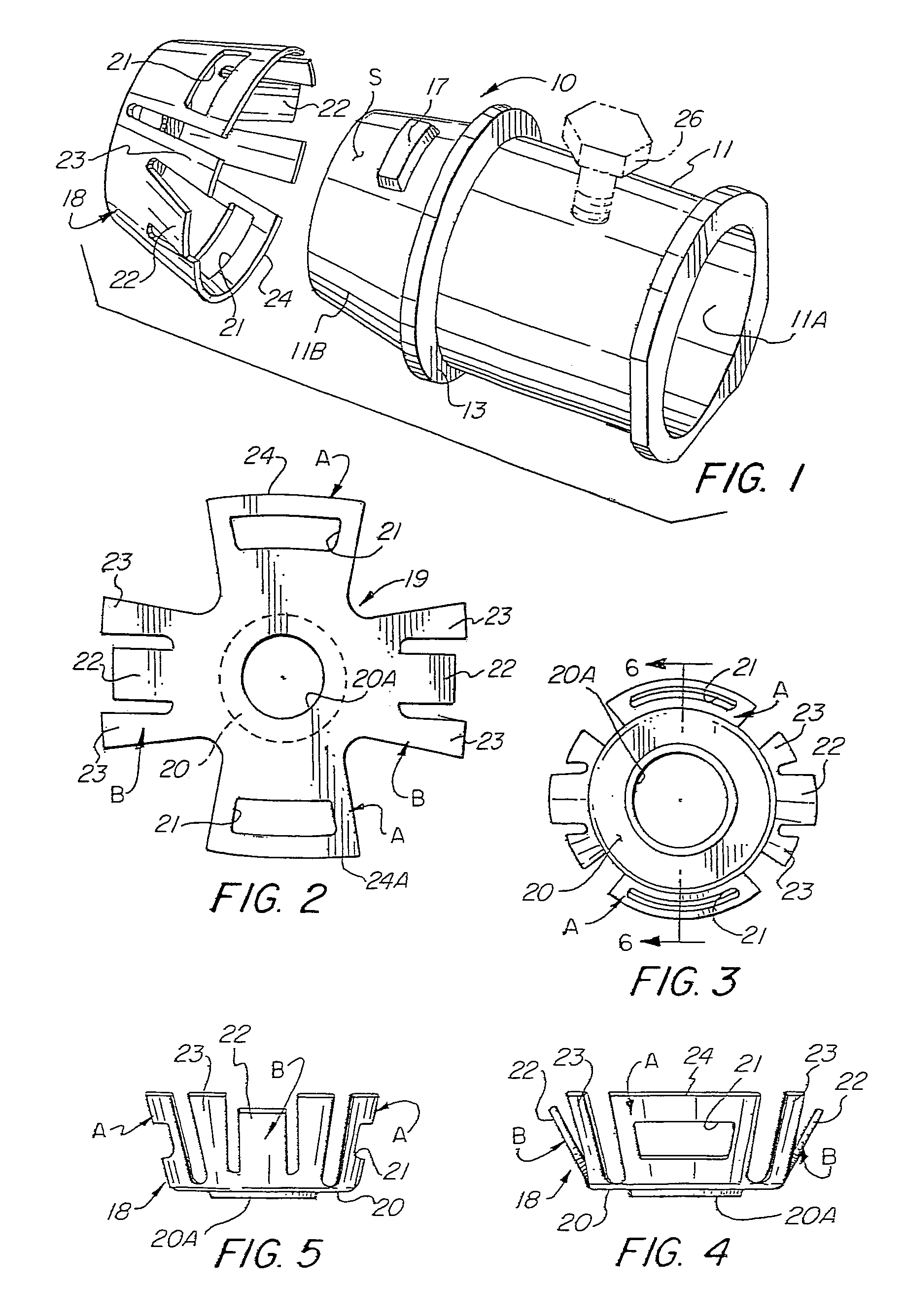 Electrical connector having an outlet end angularly disposed relative an inlet end with outer retainer ring about the outlet end and internal unidirectional conductor retainer in the inlet end