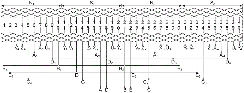 Stator winding connection method for low-voltage high-power multipole multiphase permanent magnet synchronous motor