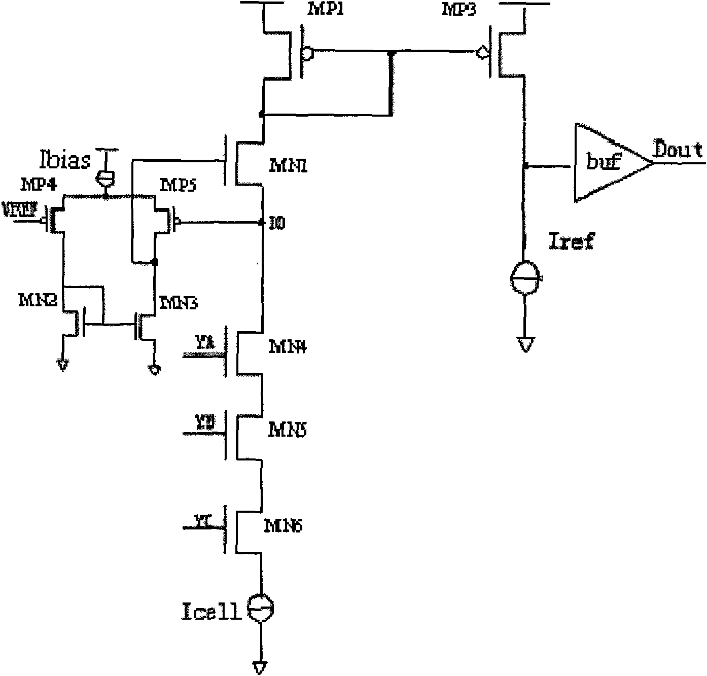 Readout amplifier with process and current compensation