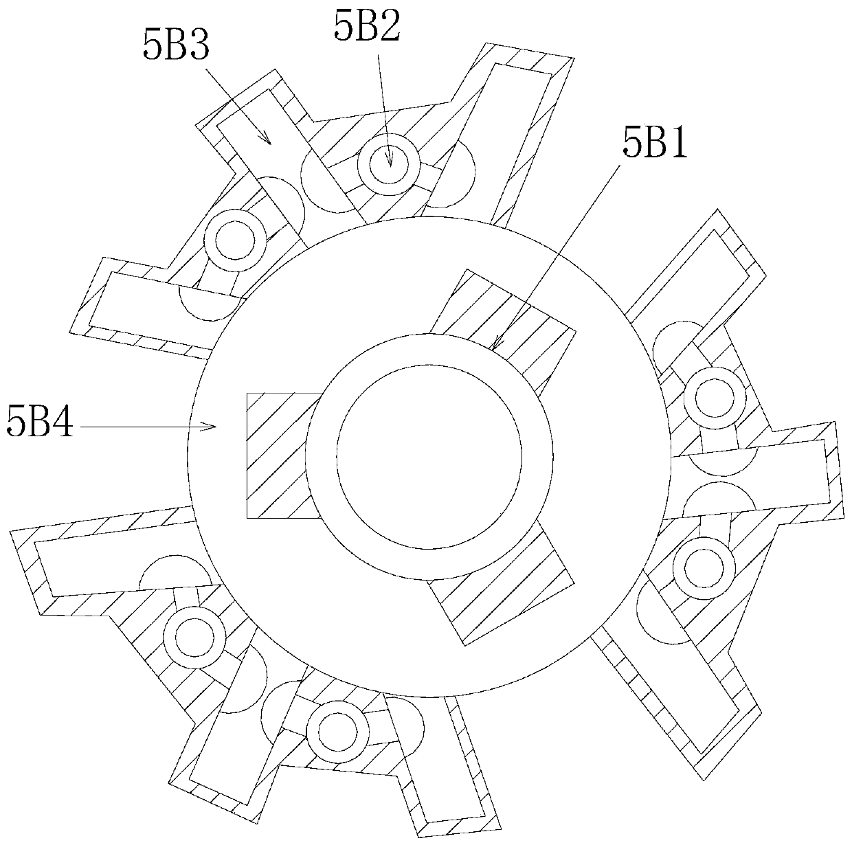 Compaction machine for towed plum-blossom-shaped roller impact filling of soil and stone block wastes