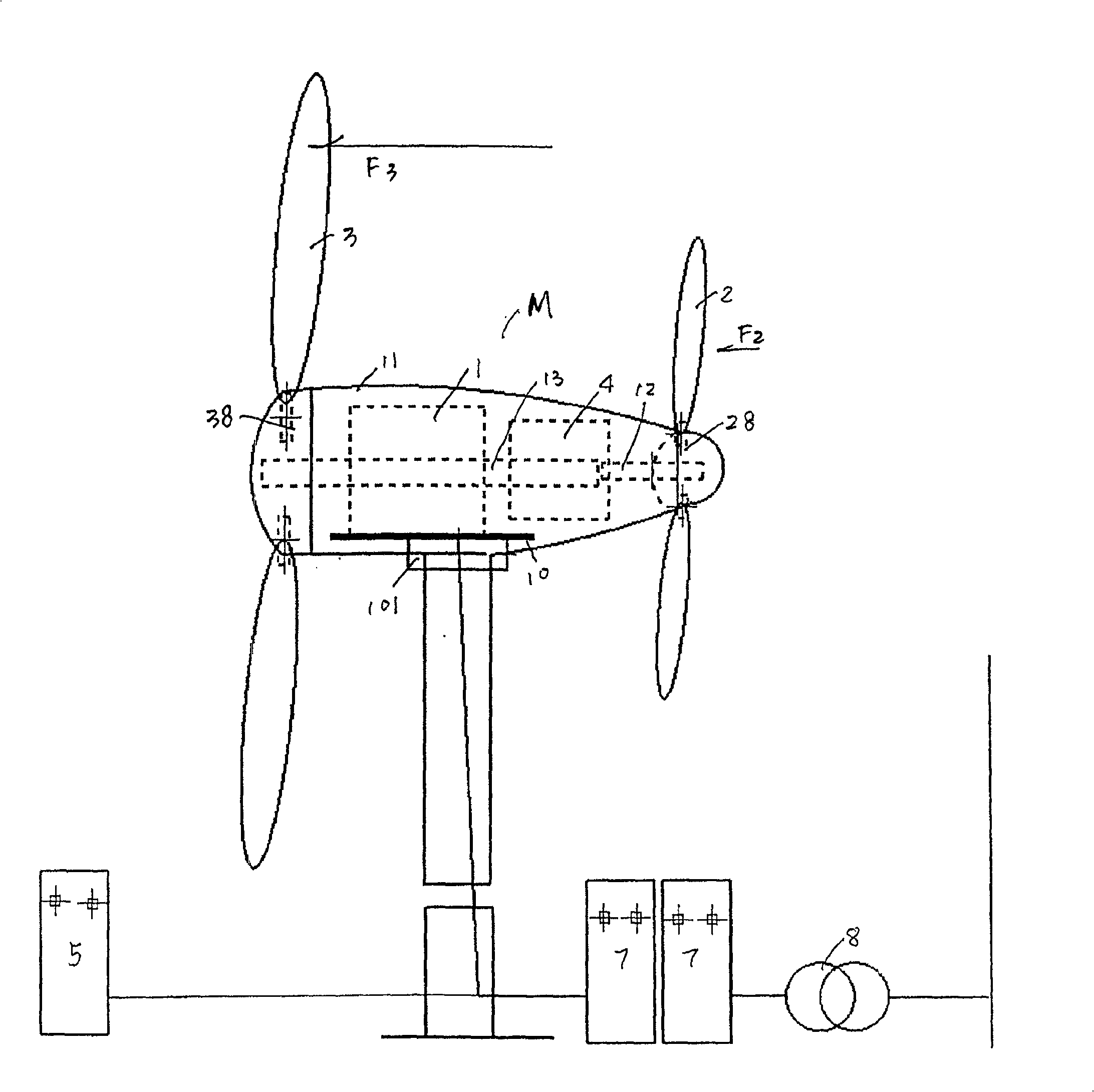 Tandem type wind electrical motor with dual rotors, and speed changing, frequency converting excitation system