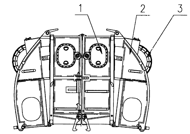 Four-folded pontoon bridge powered by self-contained outboard motor