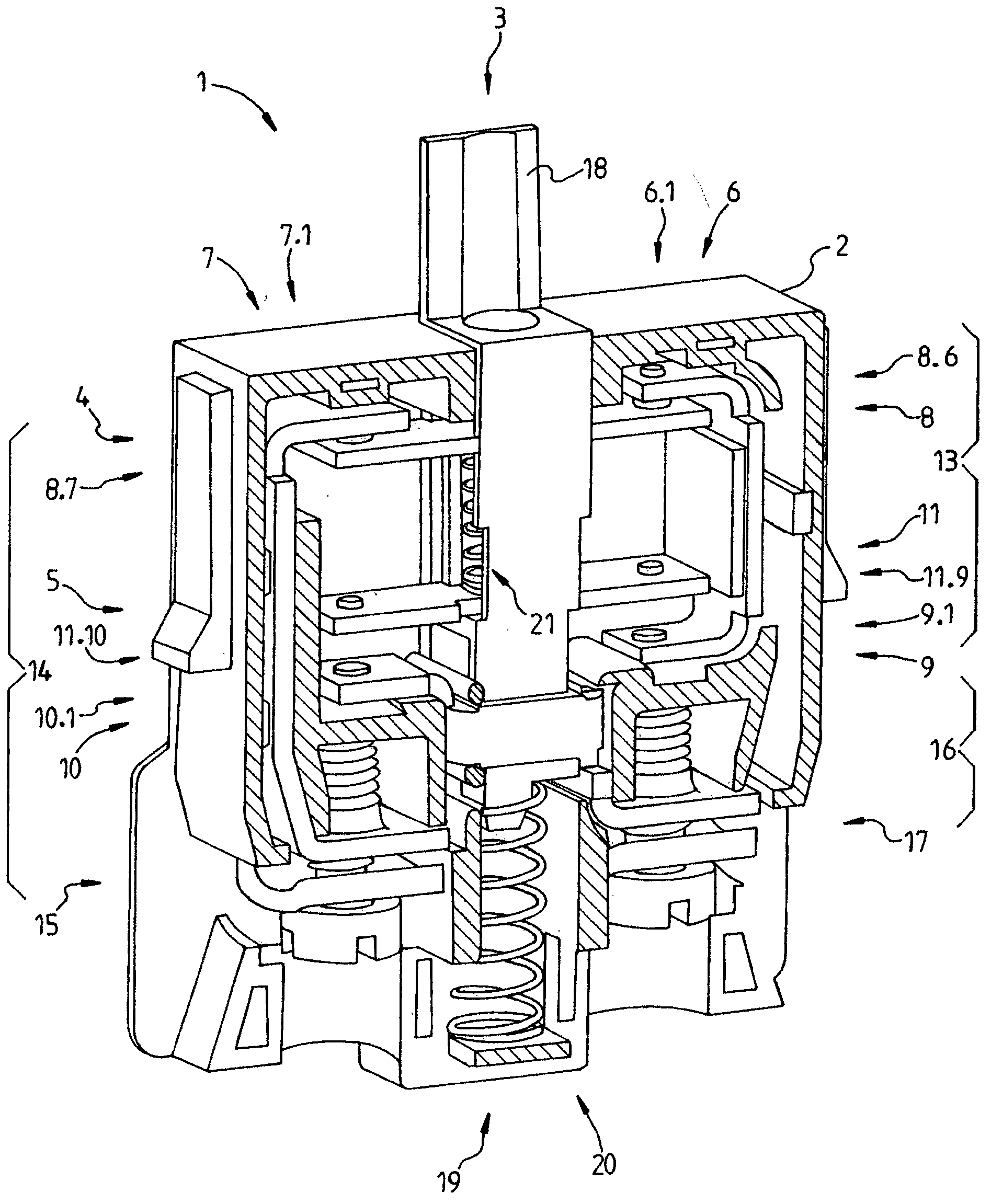 Single-row emergency-stop switch-contact device