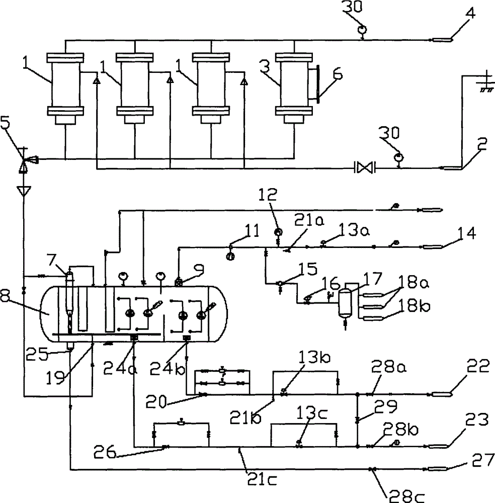 High-pressure oil, gas, water and solid four-phase separating and metering device for wellhead of skid-mounted oil and gas field