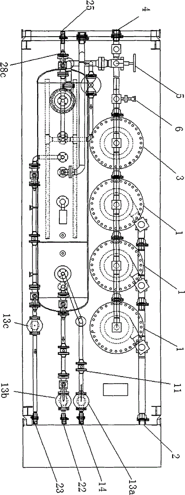 High-pressure oil, gas, water and solid four-phase separating and metering device for wellhead of skid-mounted oil and gas field