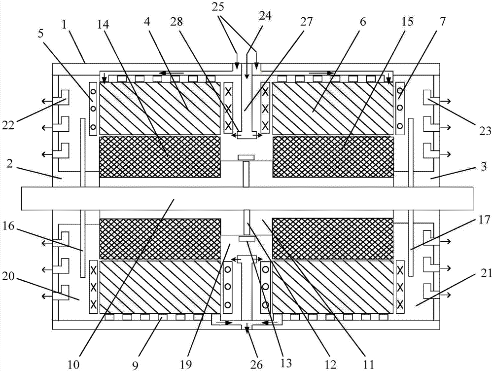 Axial permanent magnet assisted radial reluctance high-speed motor with hybrid cooling structure