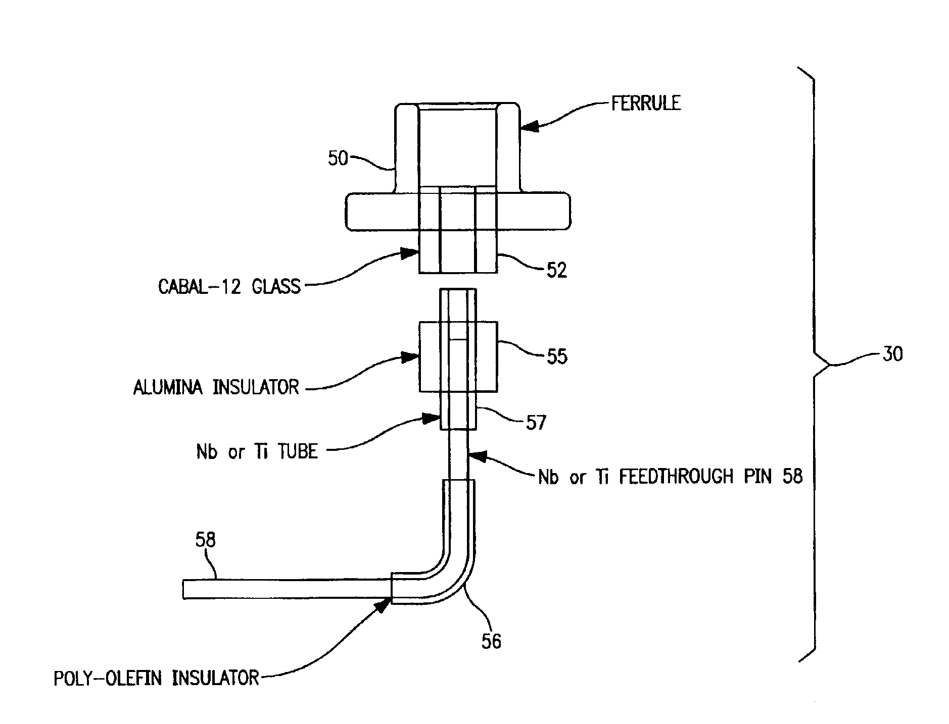 Feed through assembly for a formable flat battery