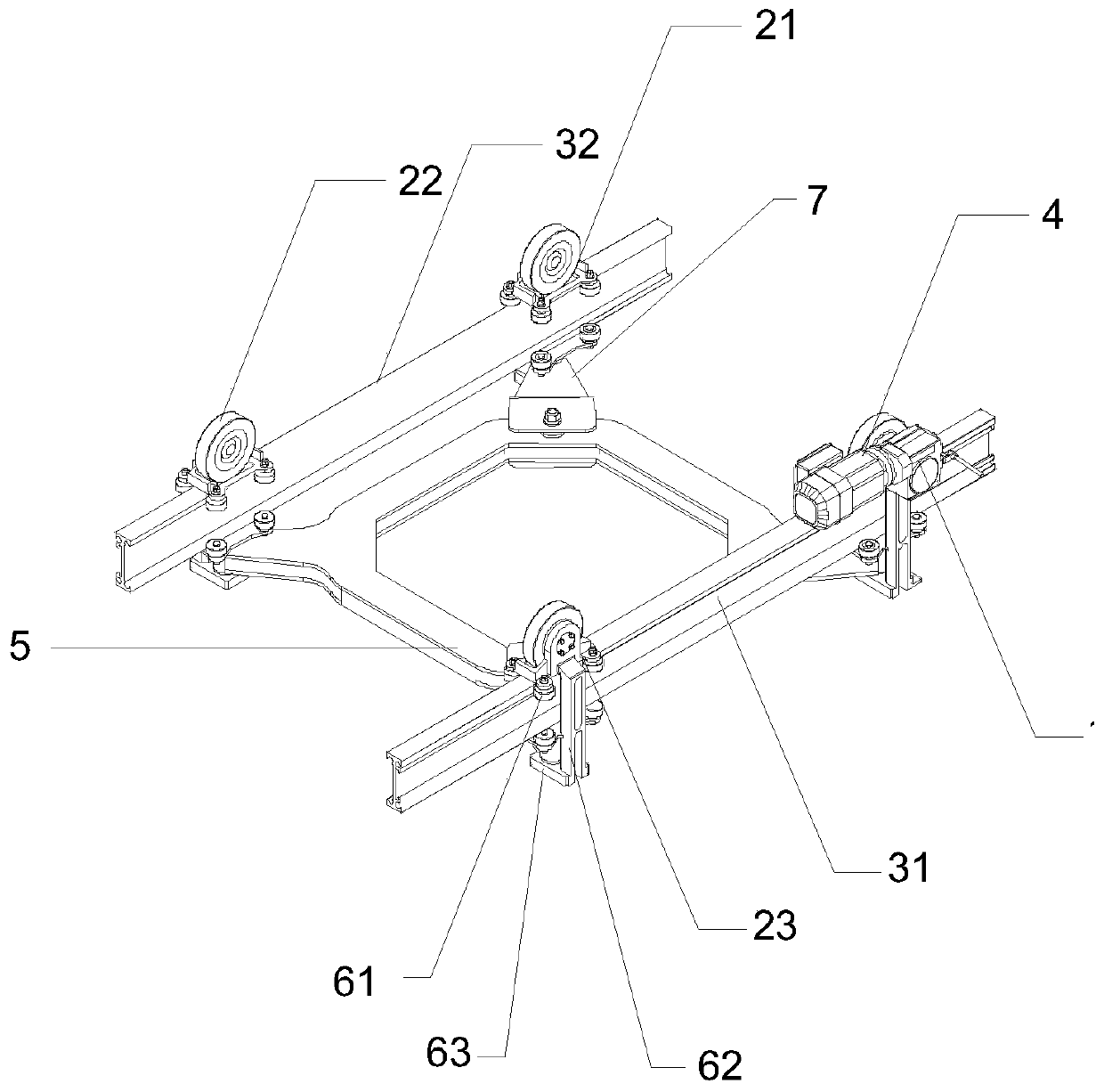 Self-adaptive aerial double-rail trolley