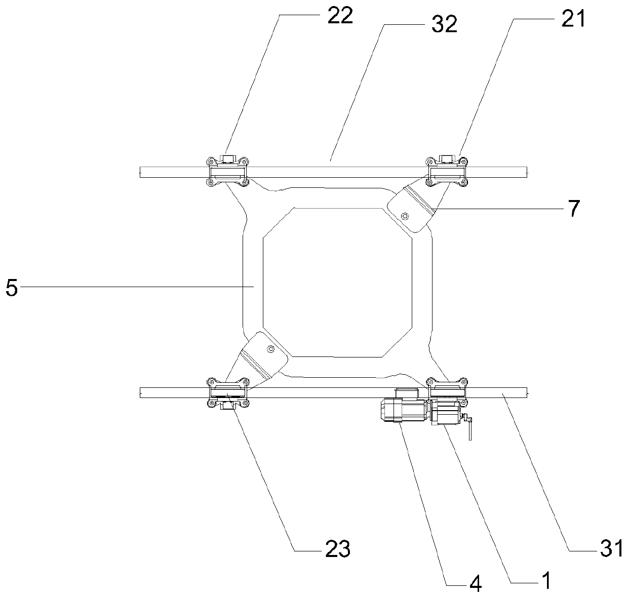 Self-adaptive aerial double-rail trolley