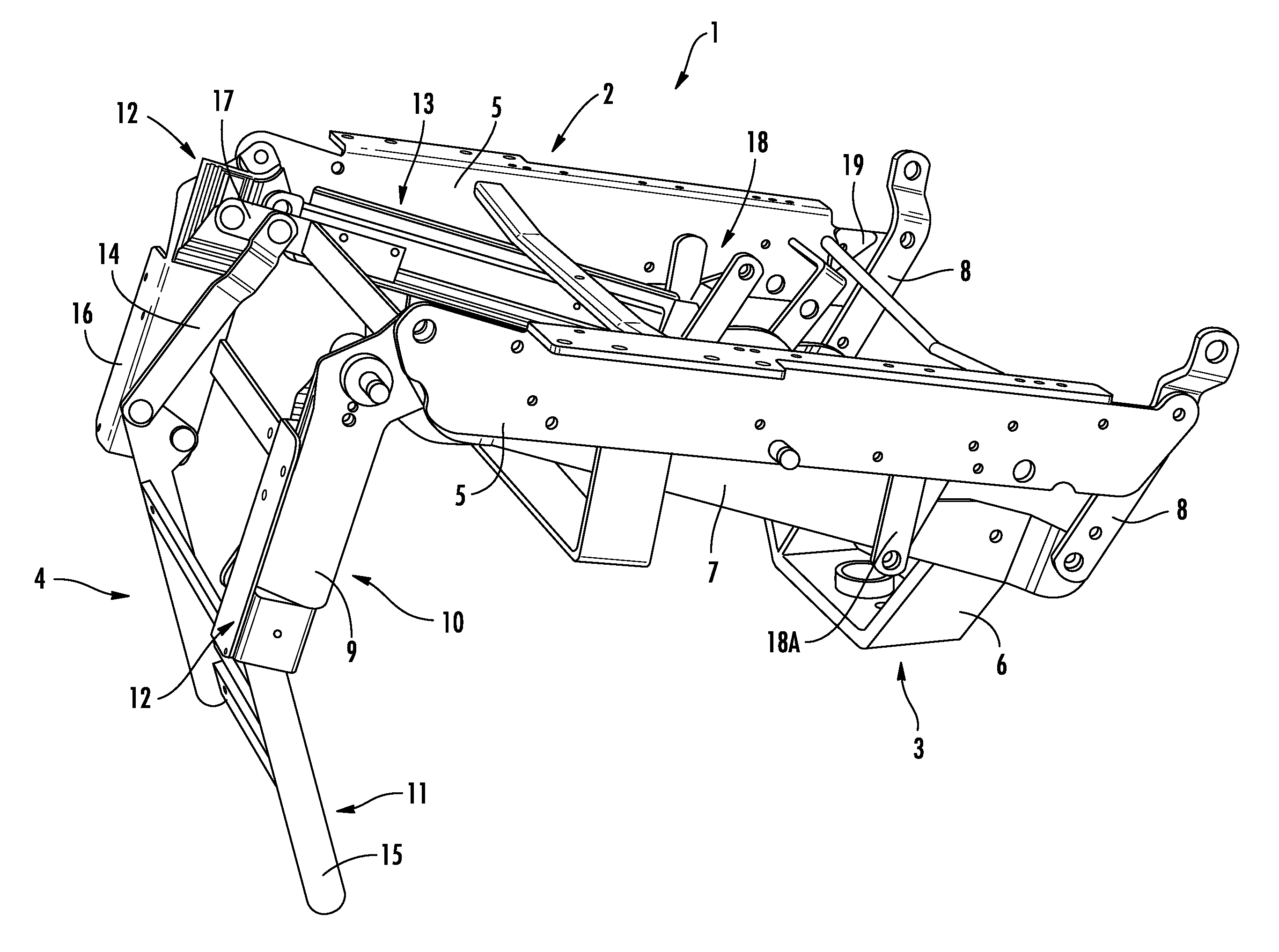 Armchair with leg rest that is unseen in a retracted position