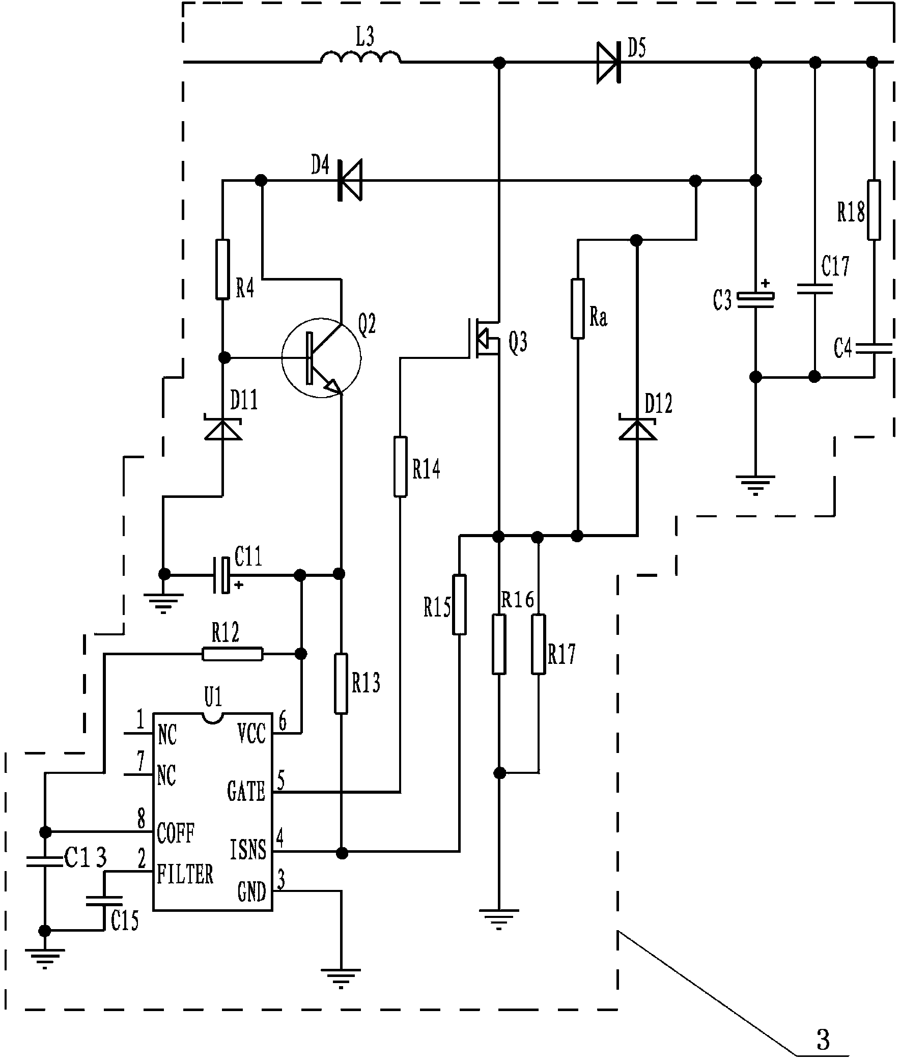 LED (Light Emitting Diode) spotlight circuit compatible with electronic transformer