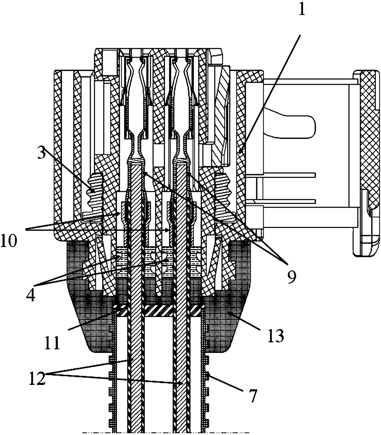 Sealing structure for automobile sensor connection component, sensor assembly and packaging method