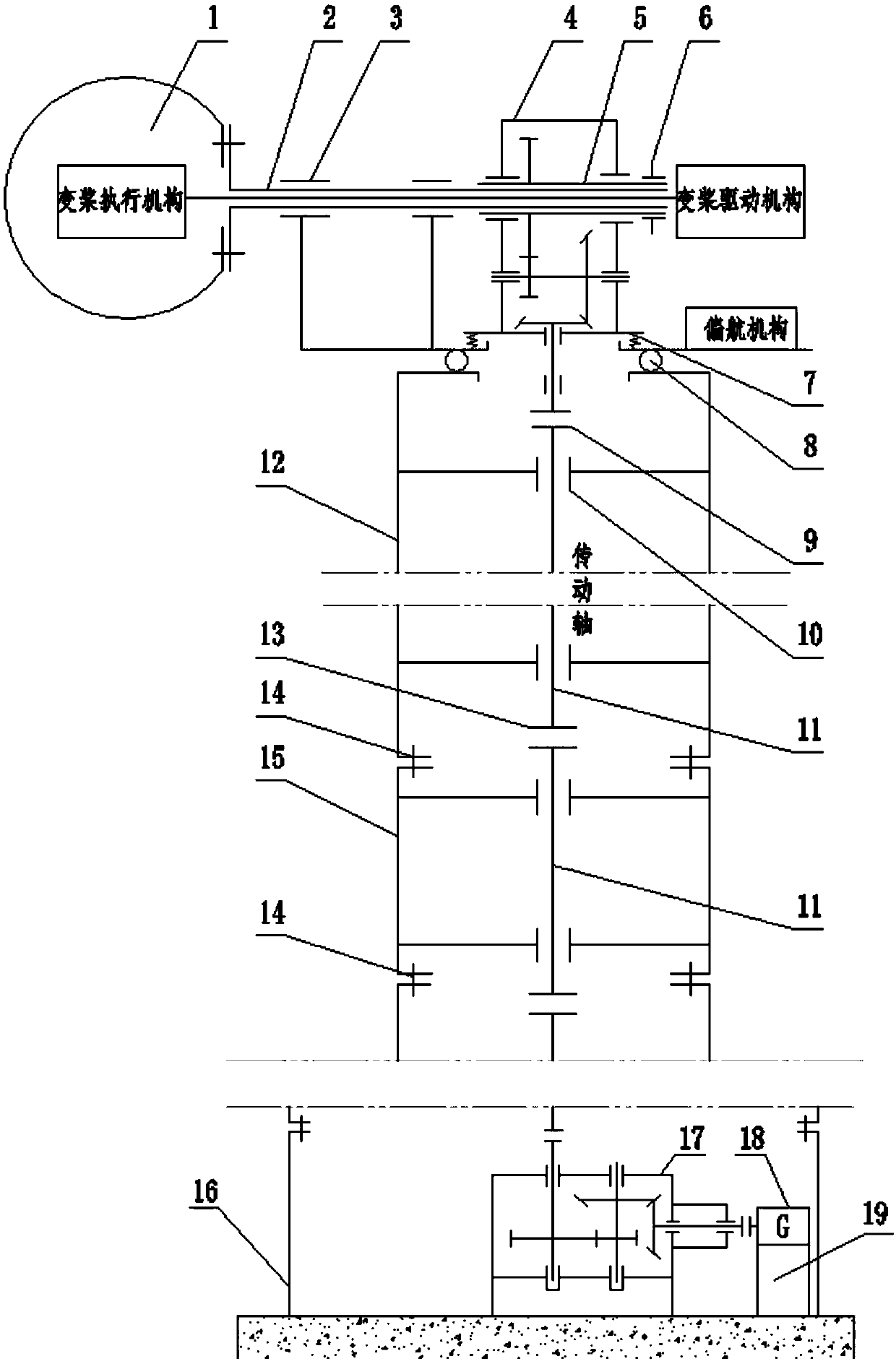 Generator landing type T-shaft hybrid drive variable-pitch variable-speed wind driven generator and control method