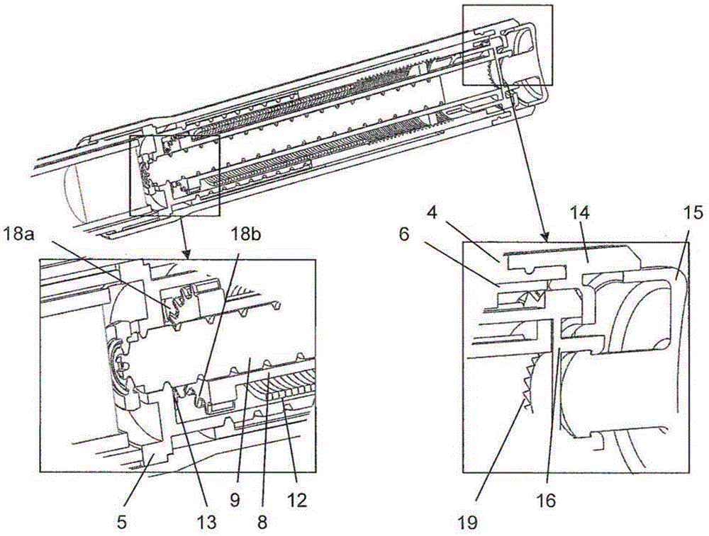 Pen type drug injection device with dose limiting nut to prevent setting of a dose higher than the amount of drug remaining