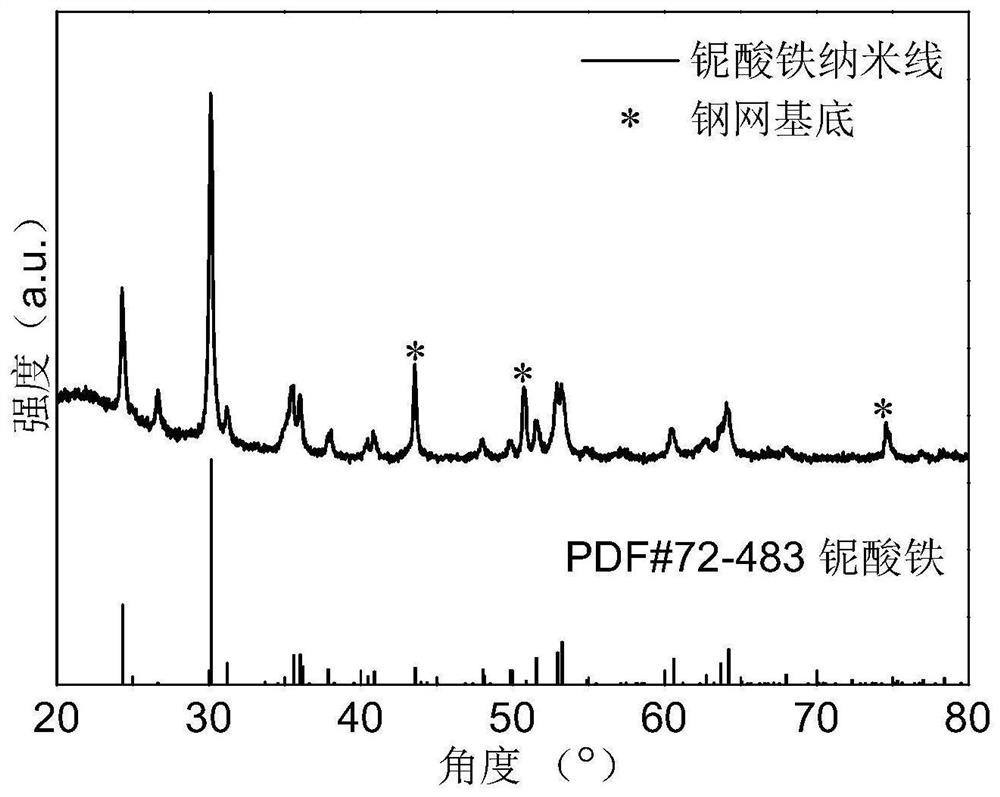 Flexible iron niobate nanowire array electrode and preparation method and application thereof