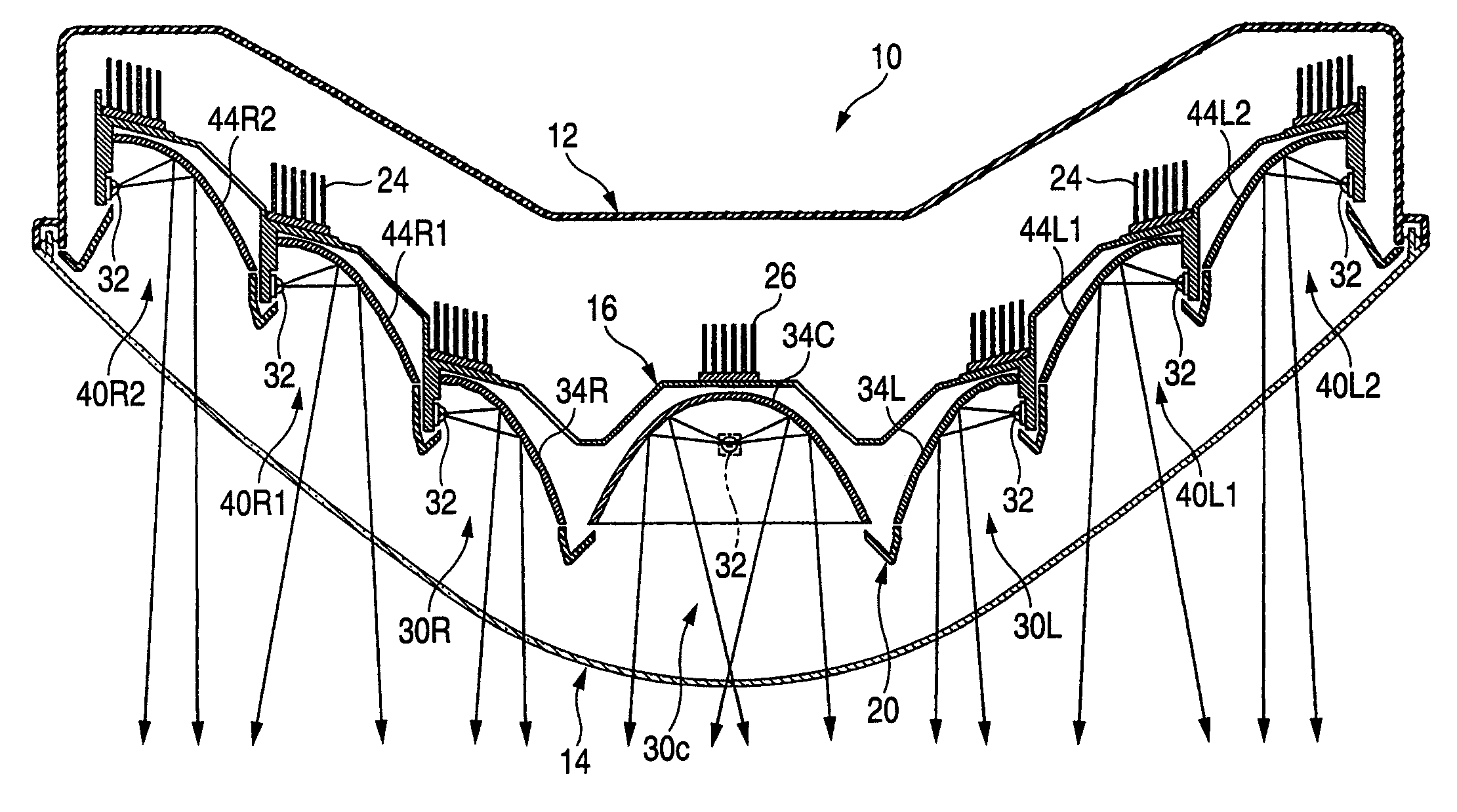 Headlamp having selectable beam