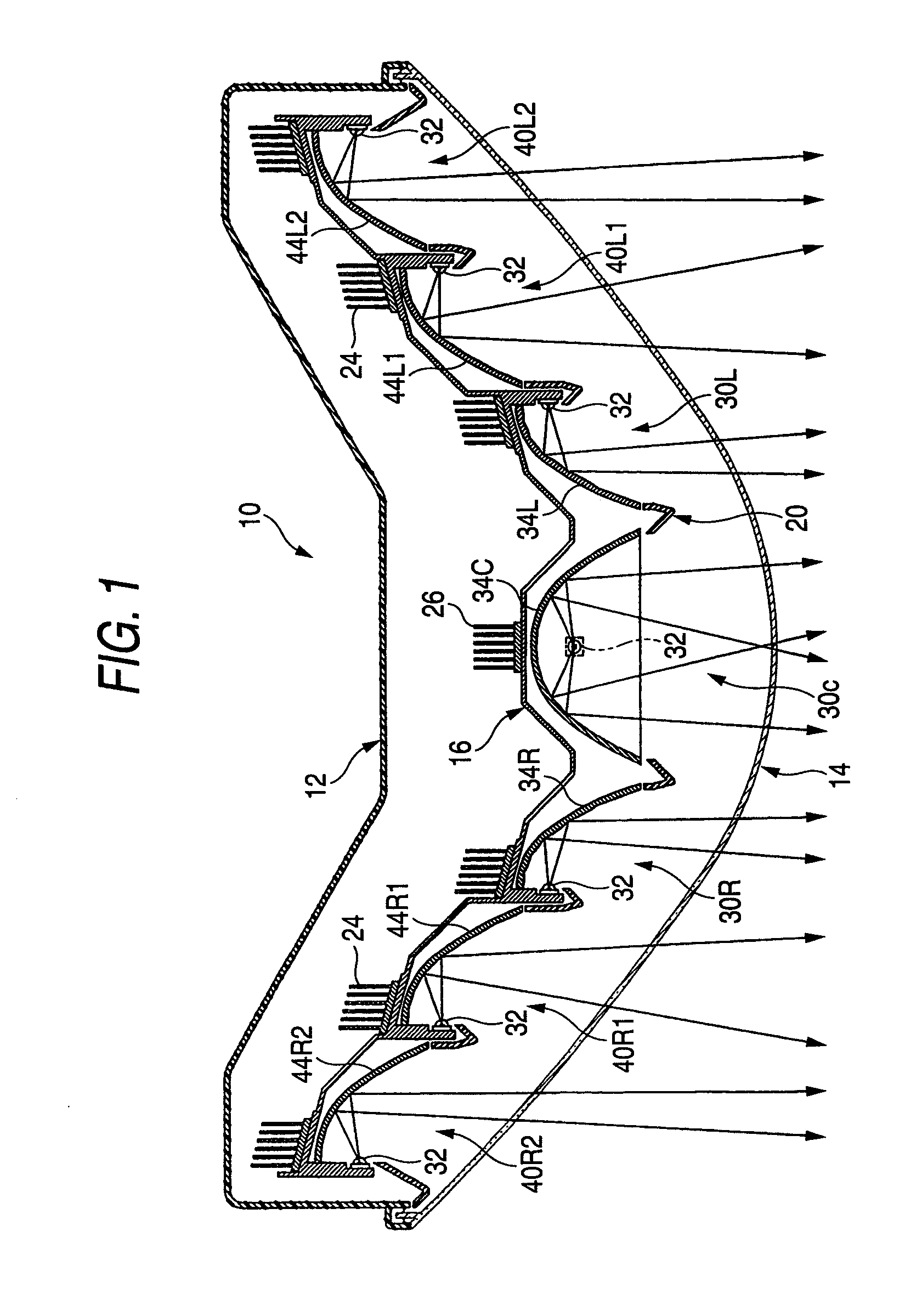 Headlamp having selectable beam