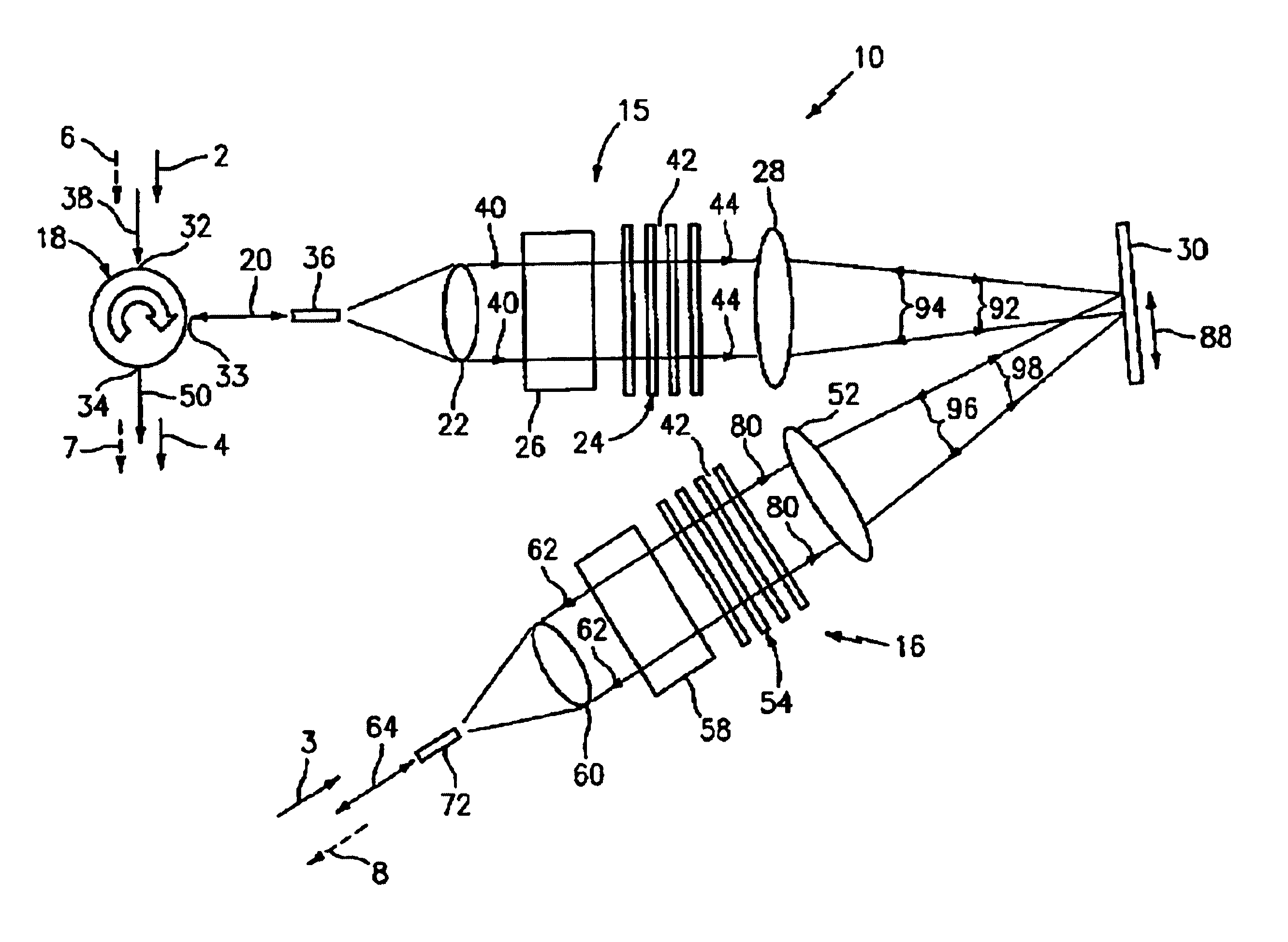 Optical interleaver/deinterleaver device having an array of micro-mirrors