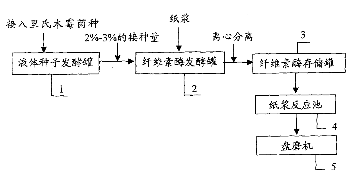 Trichoderma reesei liquid submerged fermentation cellulase and enzymatic beating process thereof