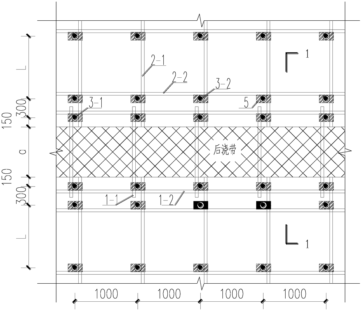 Floor post-cast strip template support system