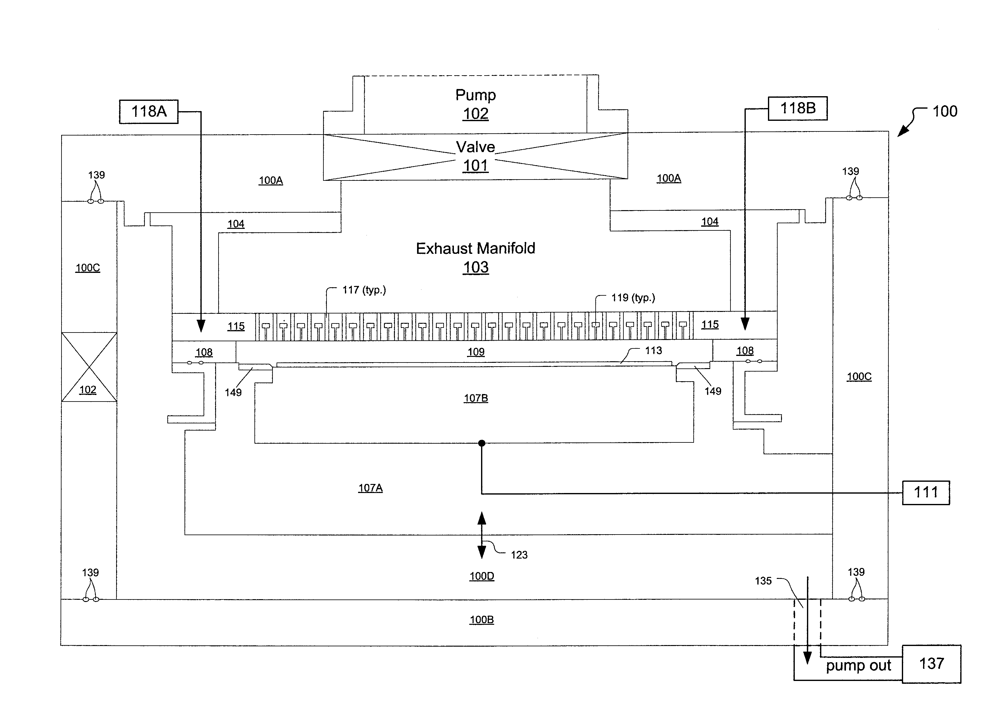 Plasma Processing Chamber with Dual Axial Gas Injection and Exhaust