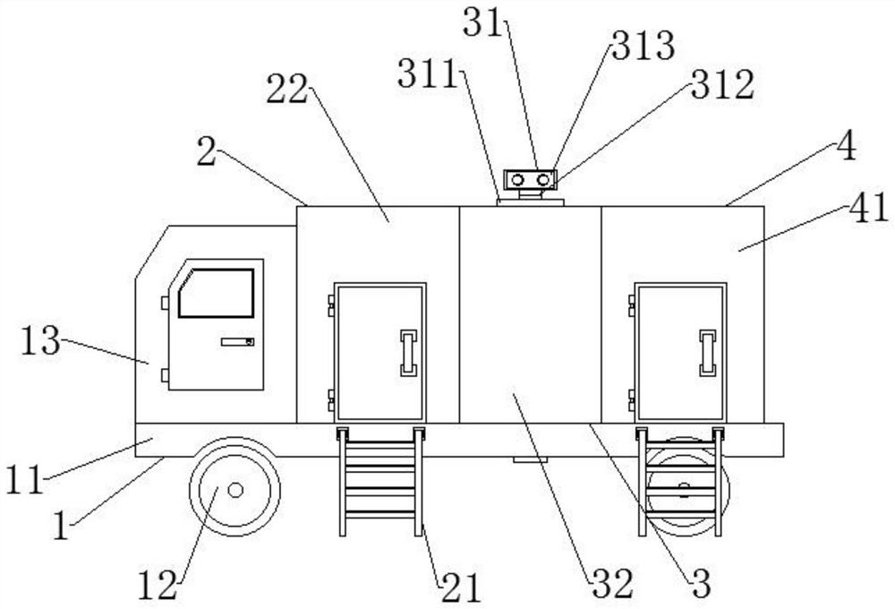 Fire fighting truck chemical decontamination chamber and fire fighting truck