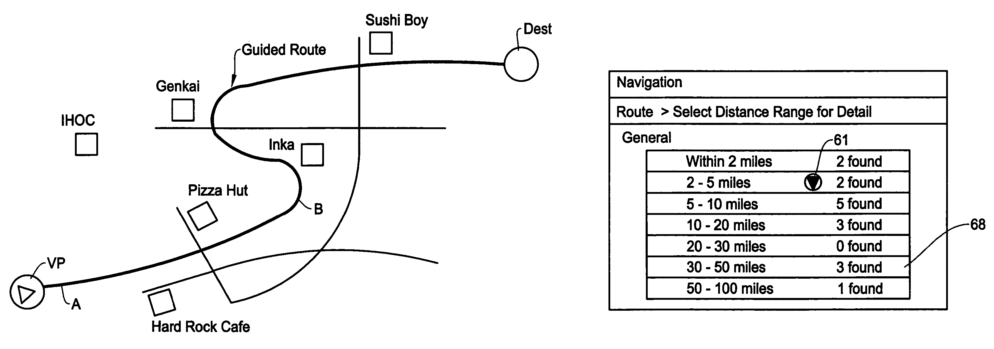 Display method and apparatus for navigation system for searching POI and arranging listing order of POI