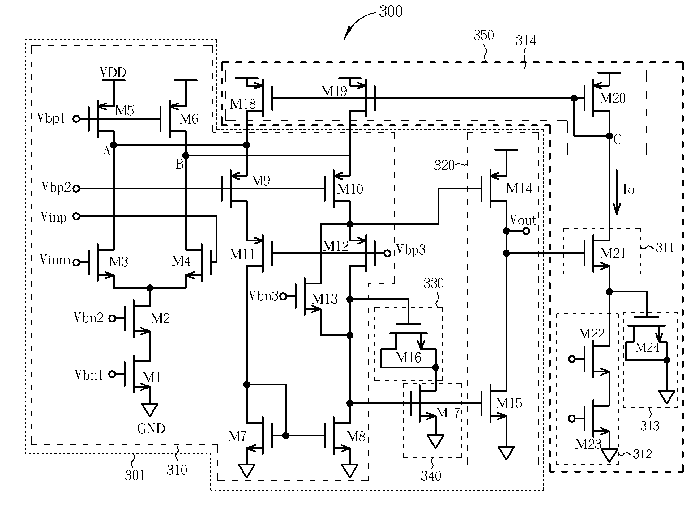 Amplifier circuit having a compensation circuit coupled to an output node of an operational amplifier for improving loop stability