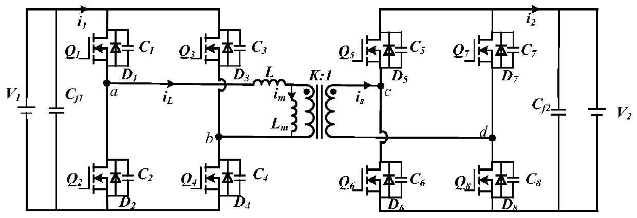 Phase shift control method for double-active full bridge bidirectional DC-DC converter in full load range ZVS