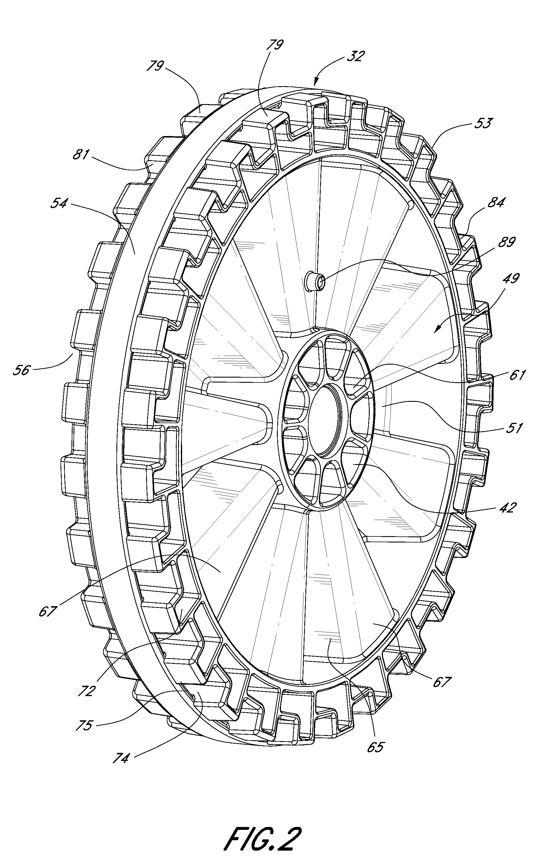 Injection-molded wheel having a plurality of recesses in a rim portion