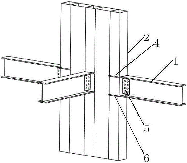 T-shaped through clapboard-type multi-chamber concrete filled steel tube combination column and steel beam joint and assembly method thereof