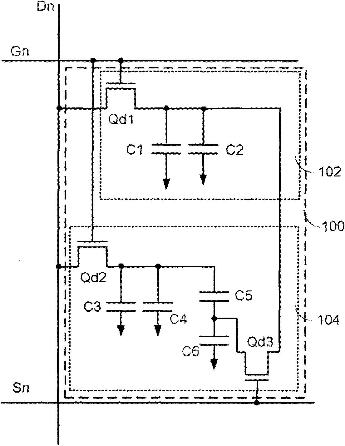 Integrated panel type grid drive circuit applicable for charge sharing pixel