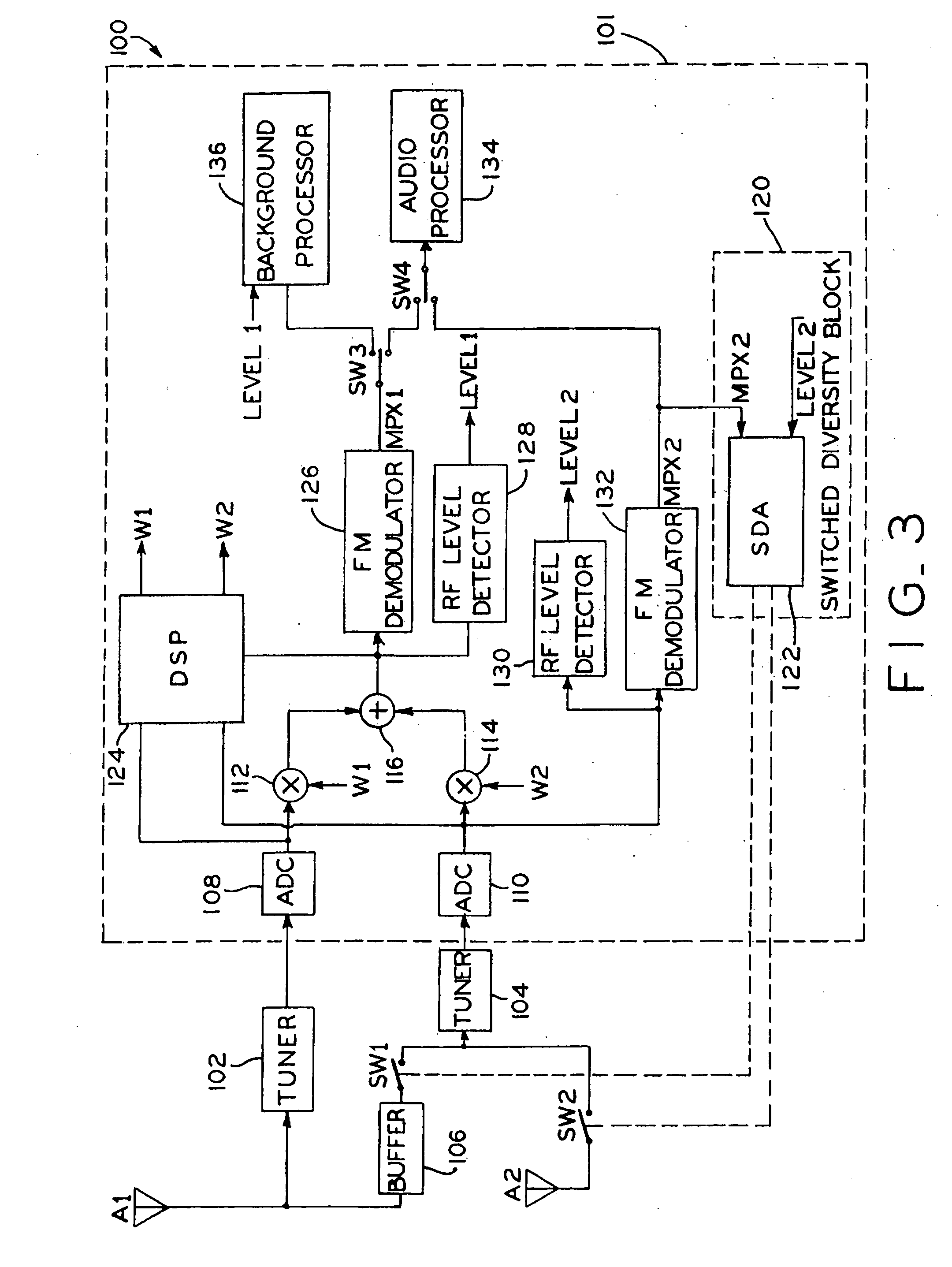 Dual tuner diversity for background processing and to reduce multipath distortion