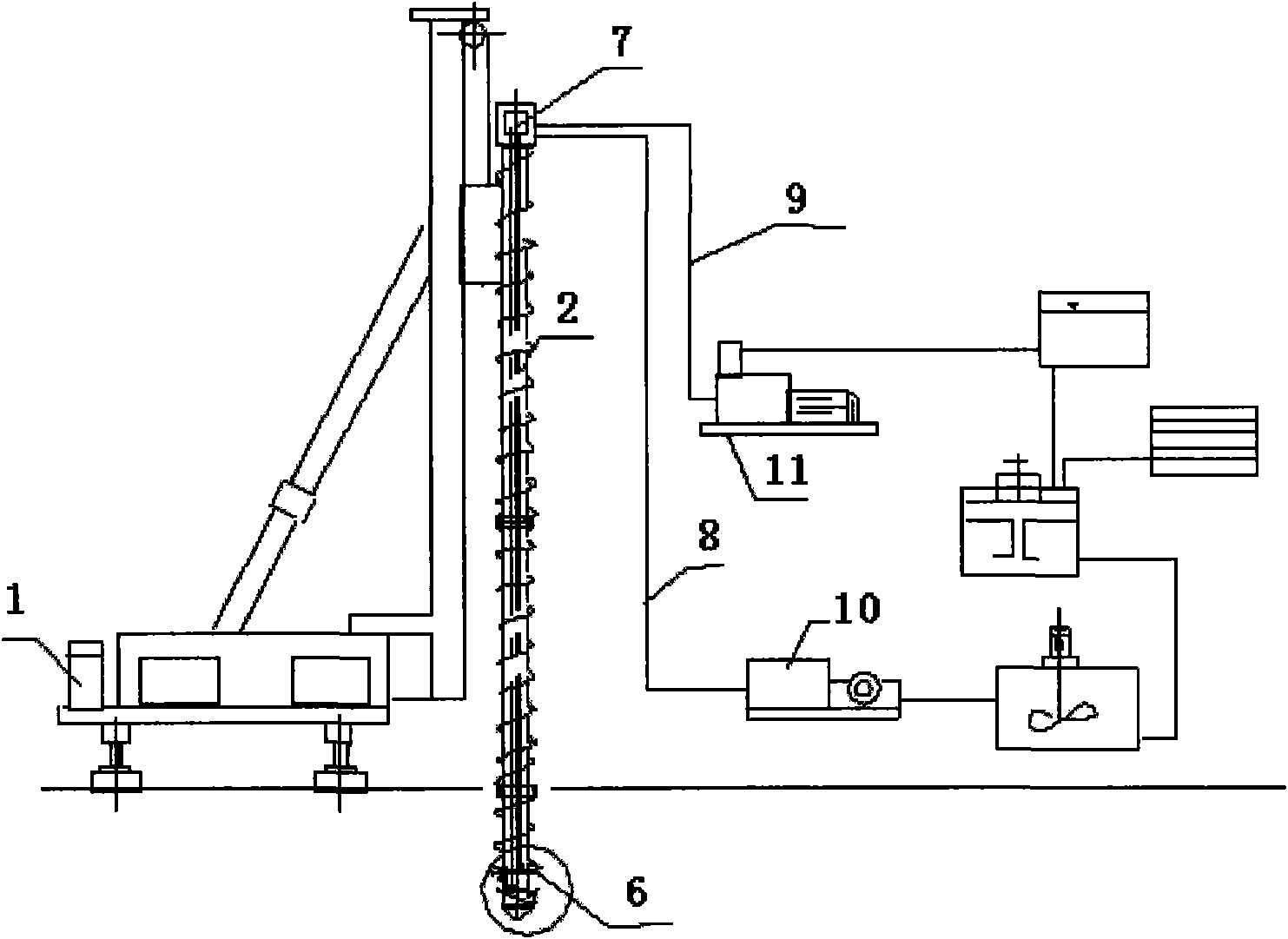 Long spiral double-pipe high-pressure stir-jet grouting pile construction method and device