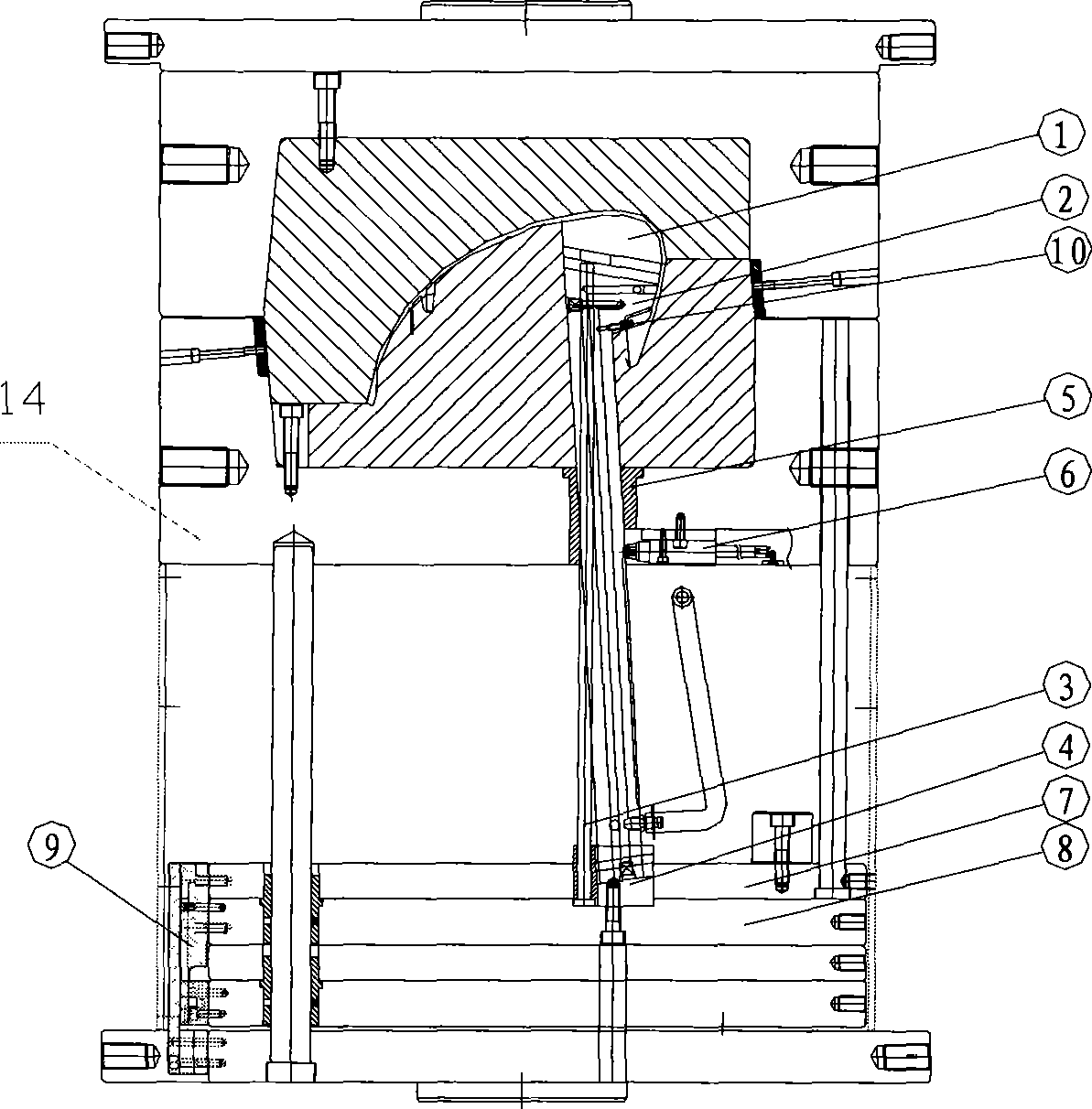 Composite inclined-roof stripper of injection mould