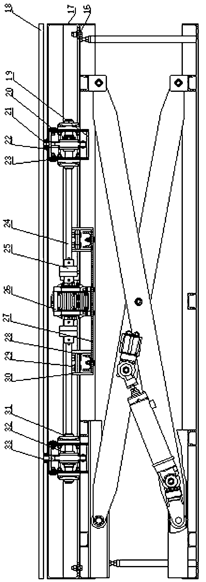 Hydraulic elevator platform with longitudinal horizontal moving device