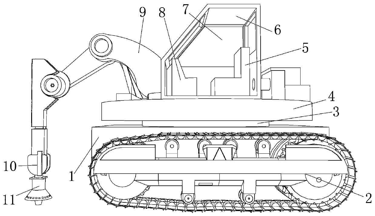 Crushing device for road construction