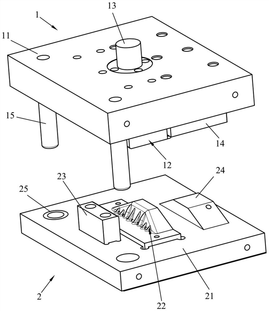 A corrugated board end forming mold and a corrugated board end forming device