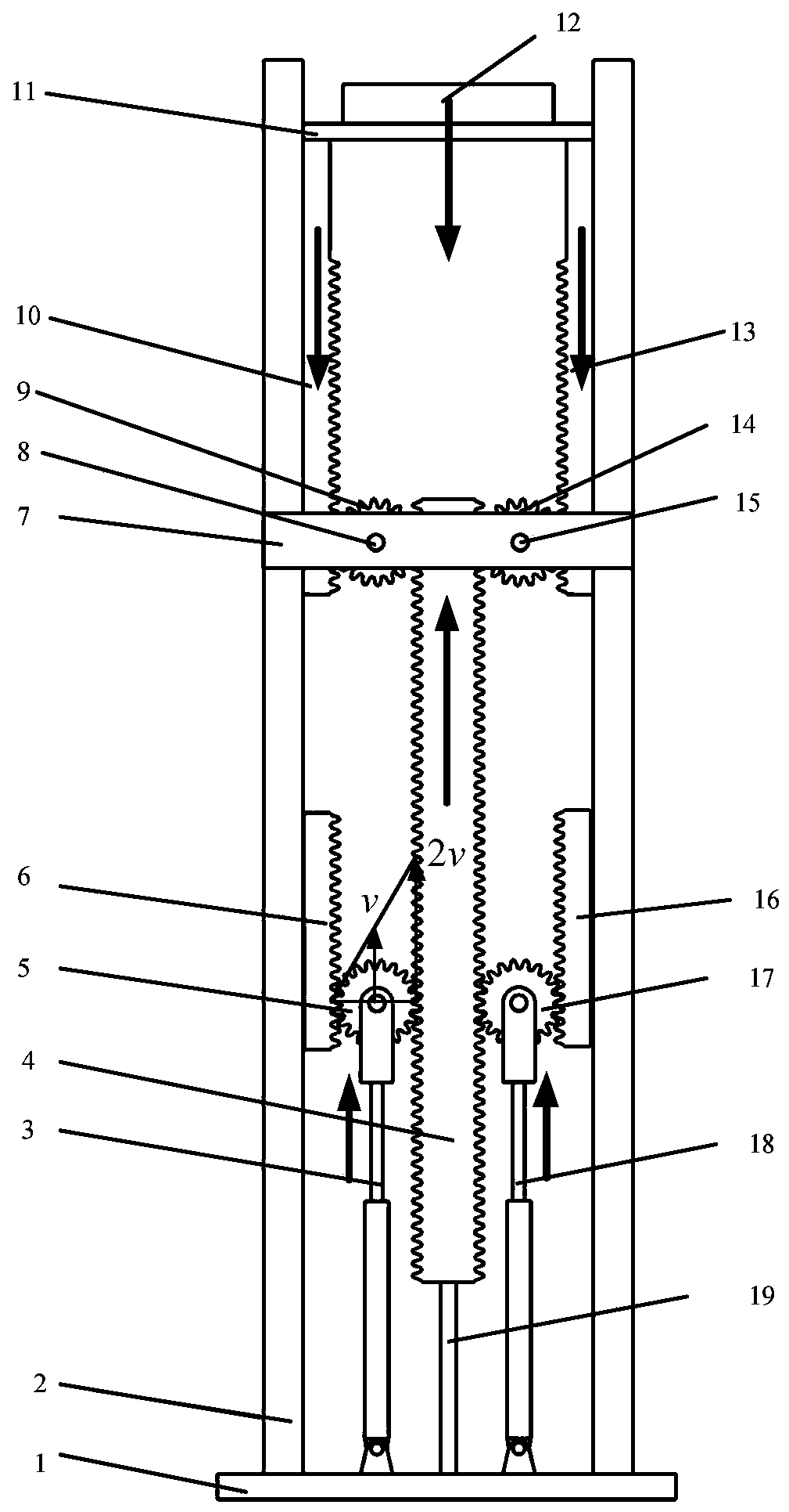 Symmetric dual-cylinder gear and rack drive extended-range type hydraulic pumping unit